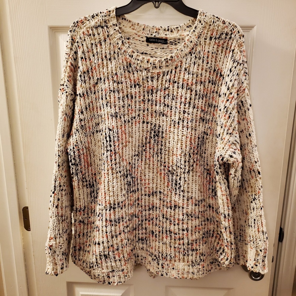 Cable & Gauge Women 1X Sweater Colorful‎ Pullover Boxy Loose Open Knit Soft